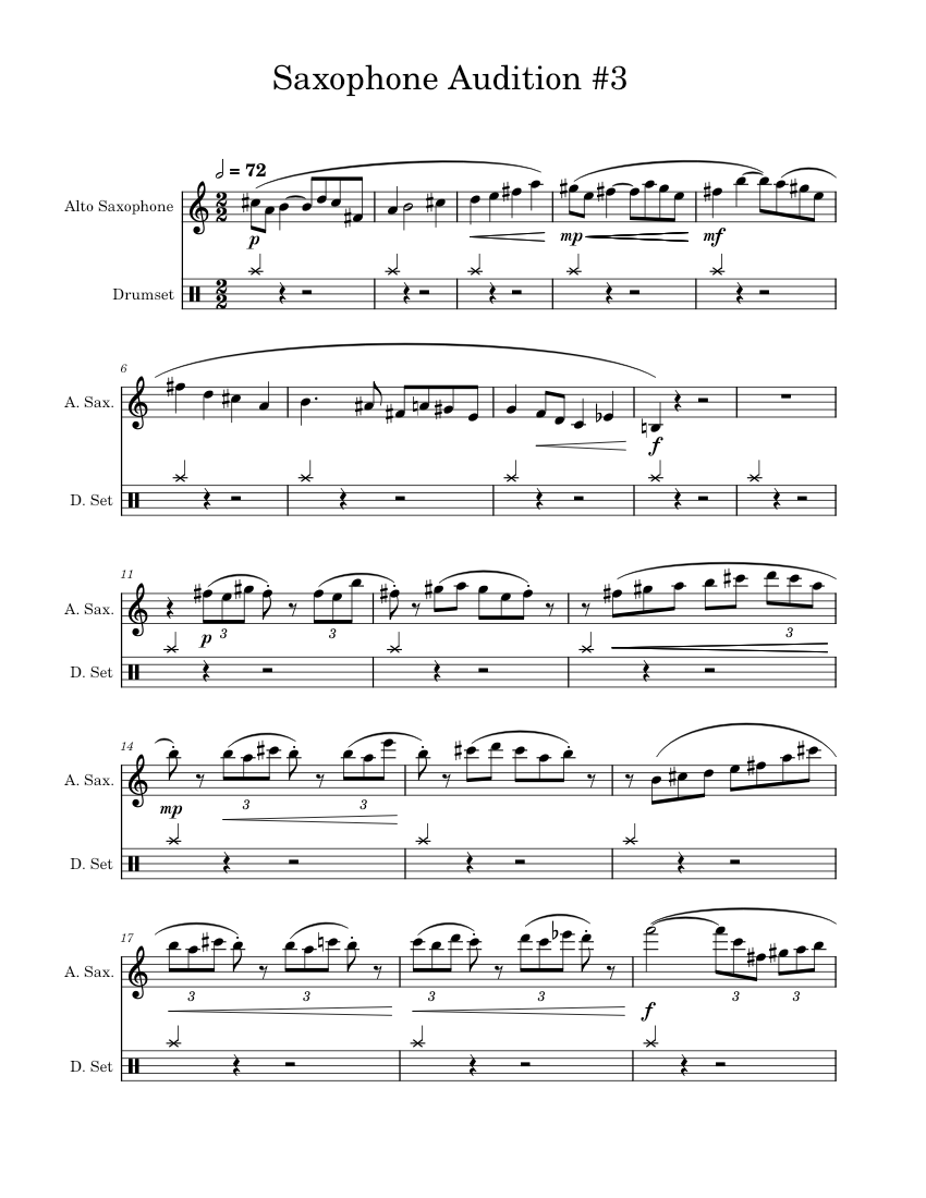 Saxophone Audition 3 metronome Sheet music for Saxophone alto, Drum