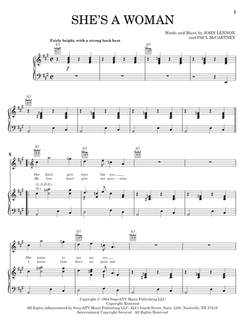 She's A Woman - The Beatles (Piano-Vocal-Guitar)