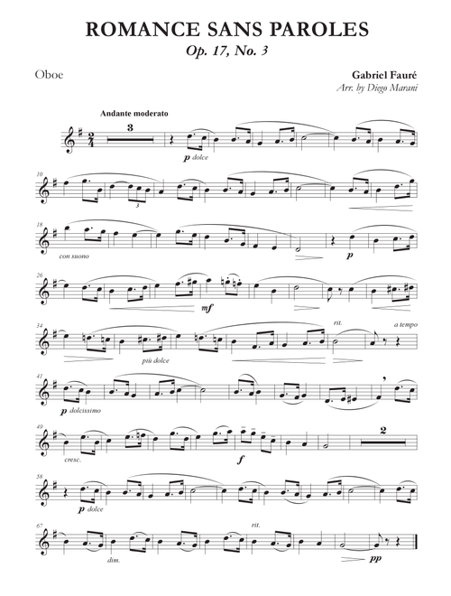 Romances Sans Paroles Op. 17, No. 3 for Oboe and Piano (Arr. Diego Marani) - Gabriel Fauré (Oboe and Piano)
