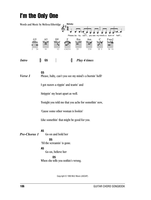 I'm The Only One - Melissa Etheridge (Guitar Chords-Lyrics)
