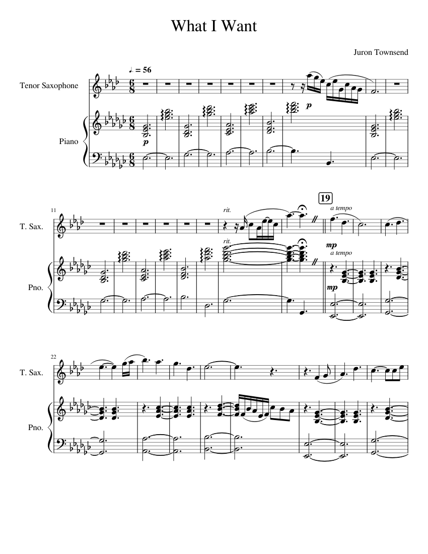 What I Want Sheet music for Piano, Saxophone tenor (Tenor Sax Piano