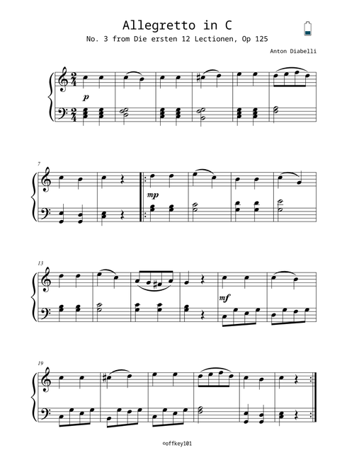 Allegretto in C - Anton Diabelli (Arr. Benny Chaw (Off-Key 101)) (Easy Piano)