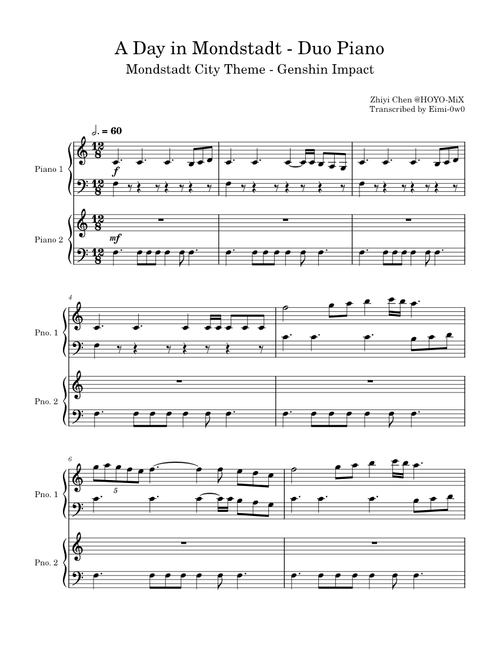 A Day In Mondstadt Piano Duo – Genshin Impact Mondstadt City Theme