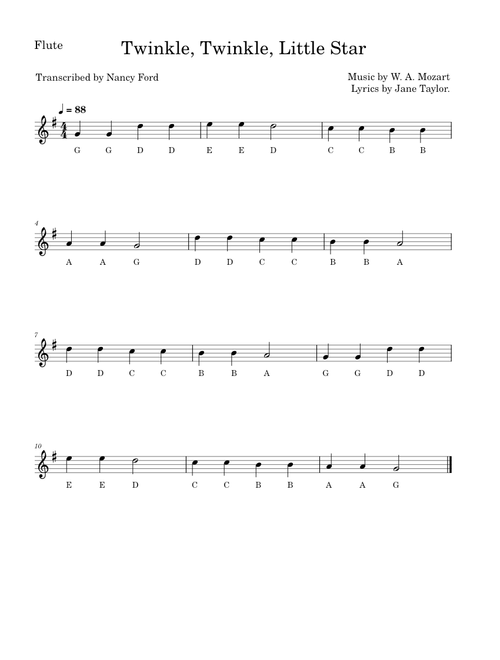 Twinkle, Twinkle ,Little Star – Wolfgang Amadeus Mozart (Easy Flute)