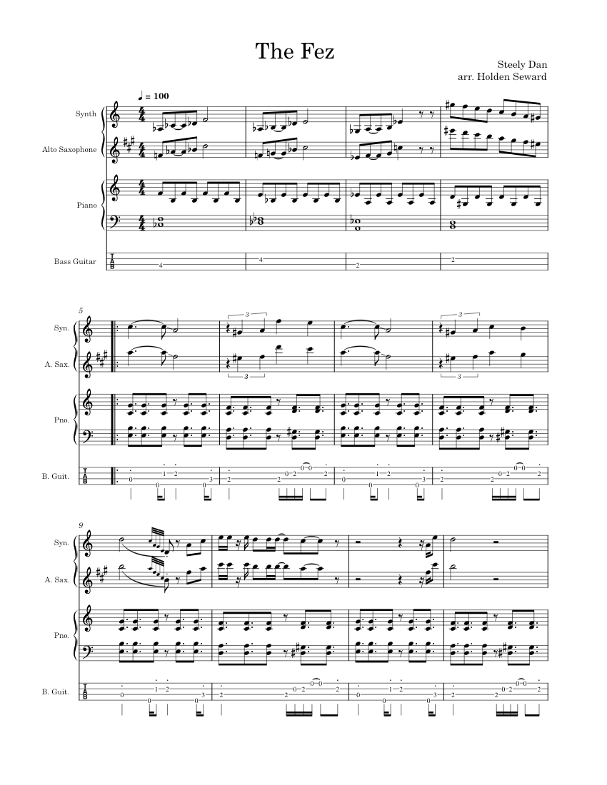 The fez – Steely Dan Sheet Music and Tab for Piano, Saxophone alto ...