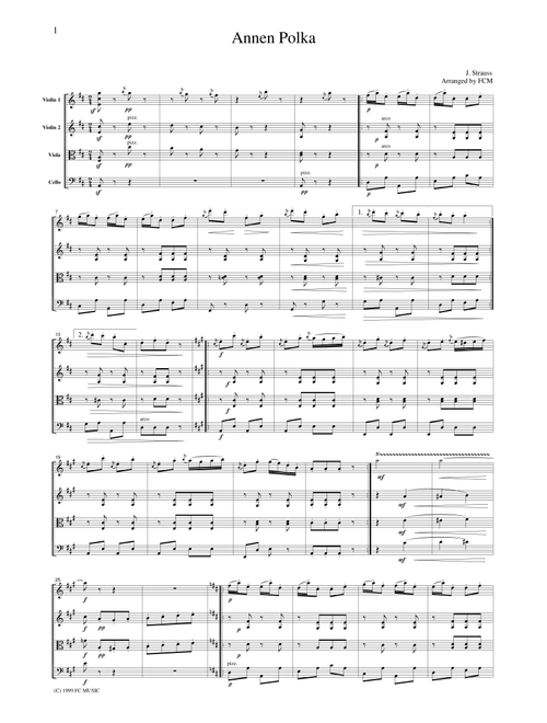 J.Strauss  Annen Porka, for string quartet, CS102 (Arr. FCMUSIC) (String Quartet)