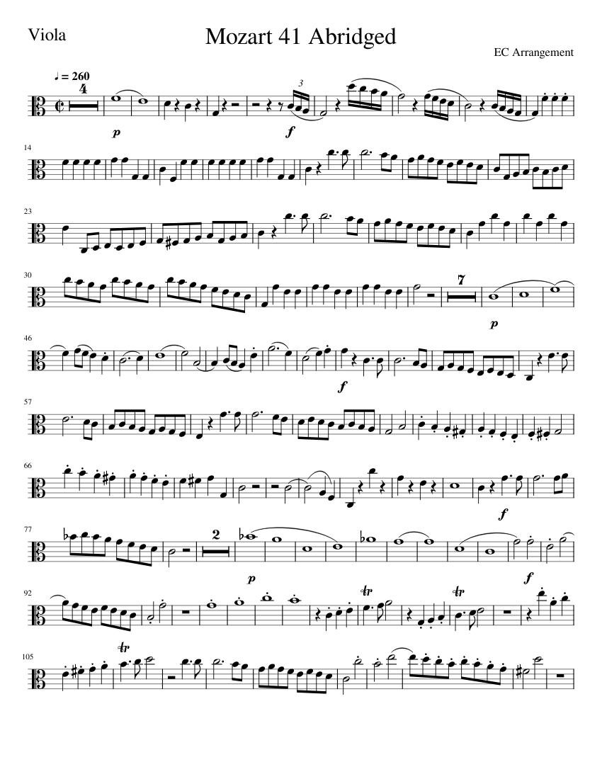 Mozart 41 Abridged-Viola Sheet Music for Strings group (Solo