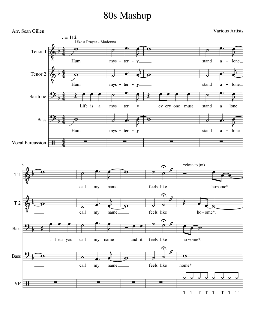 80s_Mashup Sheet Music for Tenor, Bass voice, Baritone, Drum group ...