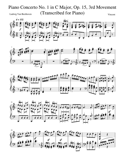Beethoven - Piano Concerto No. 1 in C Major, Op. 15, 3rd Movement (Transcribed for Piano)