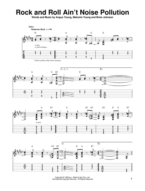 Rock And Roll Ain't Noise Pollution - AC/DC (Easy Guitar with TAB)