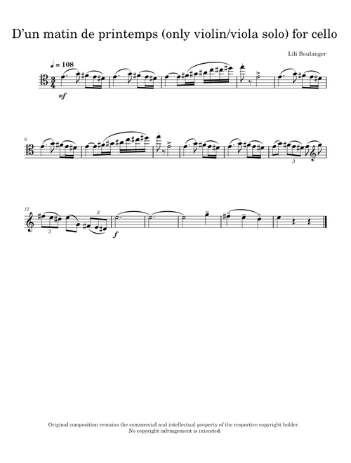 D’un matin de printemps (only violin/viola solo) for cello
