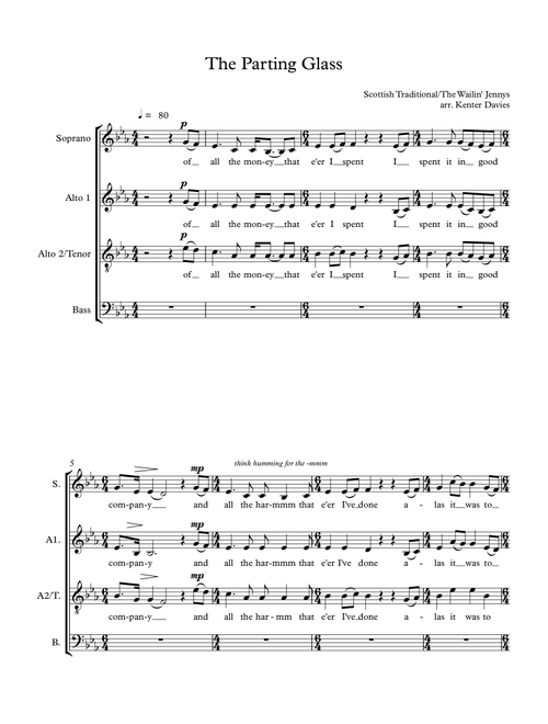 The Parting Glass (Arr. Kenter Davies) - The Wailin' Jennys (Choral, SATB)
