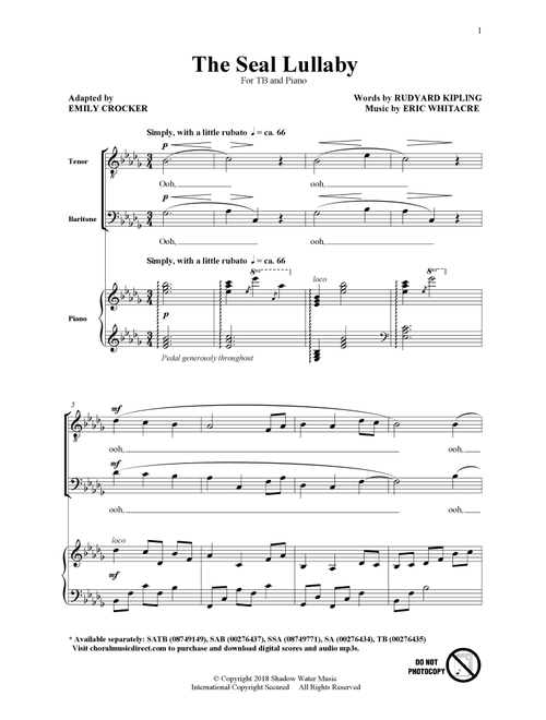 The Seal Lullaby (arr. Emily Crocker) - Eric Whitacre (Choral, TB)