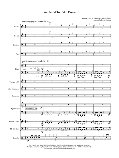 You Need To Calm Down (Arr. David Maddux) - Taylor Swift (Large Ensemble)