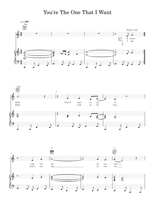 Your're The One That I Want (Piano-Voice)