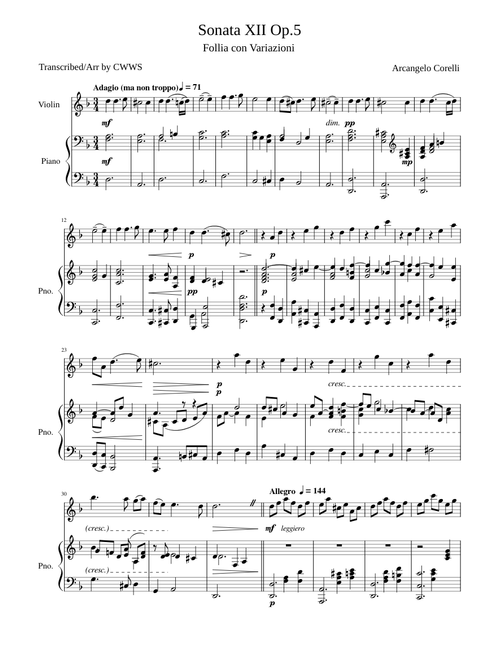Violin Sonata XII, op.5, No.12 (La Follia) - A Corelli