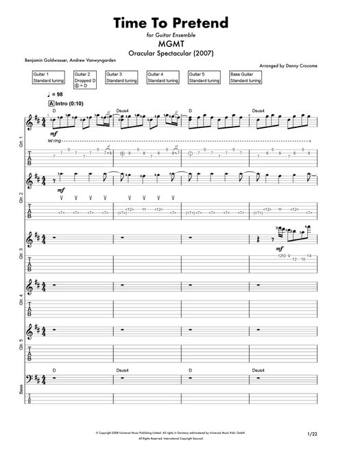Time To Pretend (Arr. Danny Crocome) - MGMT (Guitar Ensemble)