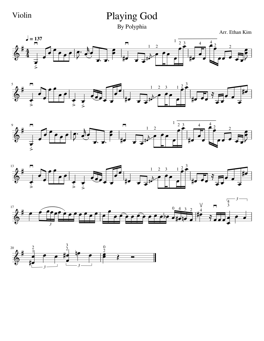 Playing God Polyphia (WIP) Sheet music for Violin (Solo)