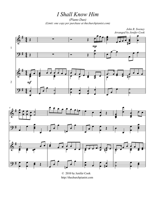 My Saviour First of All ( I Shall Know Him) (Arr. Jenifer Cook) - John R. Sweney (Piano Duet)