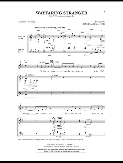 Wayfaring Stranger (arr. Dennis Allen) - American Folk Song (Choral, SATB)