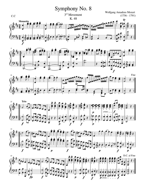 Symphony no. 8, K 48 3rd Movement – Wolfgang Amadeus Mozart