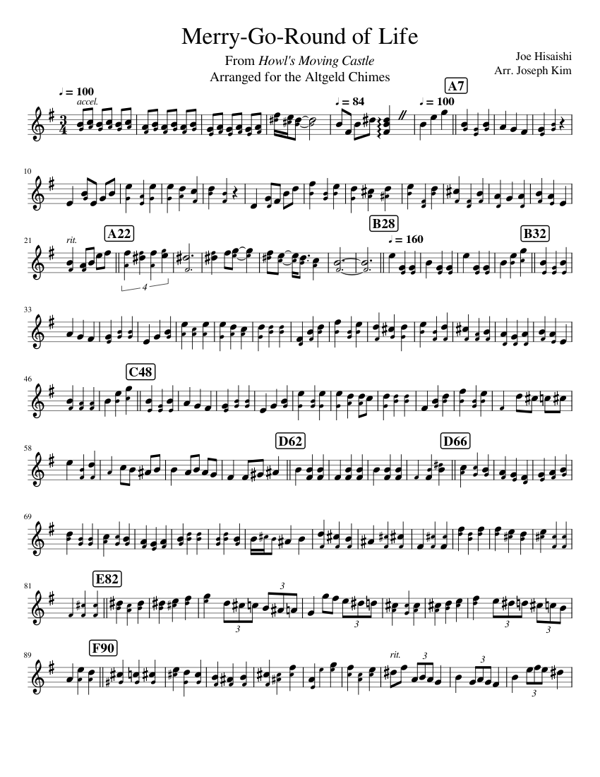 Merry-Go-Round of Life Sheet Music for Tubular bells (Solo