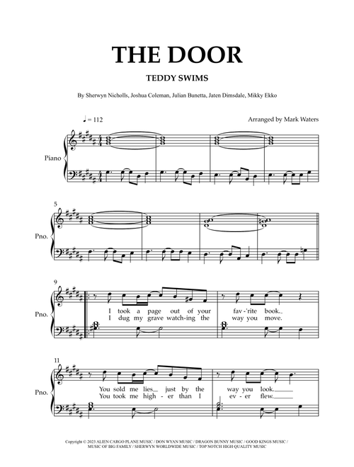 The Door (Arr. Mark Waters) - Teddy Swims (Piano Vocal)