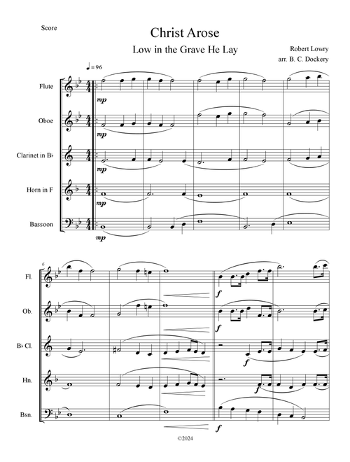 Christ Arose (Low in the Grave He Lay) for Woodwind Quintet (Arr. B. C. Dockery) - Robert Lowry (Woodwind Ensemble)