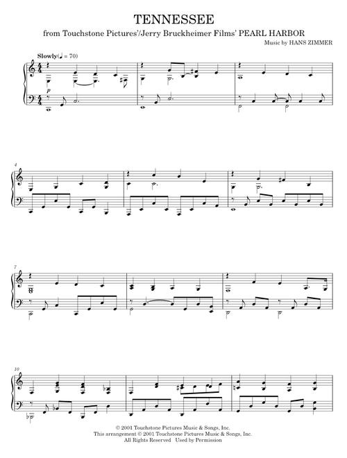 Tennessee - Hans Zimmer, Pearl Harbor Movie (Piano Solo)