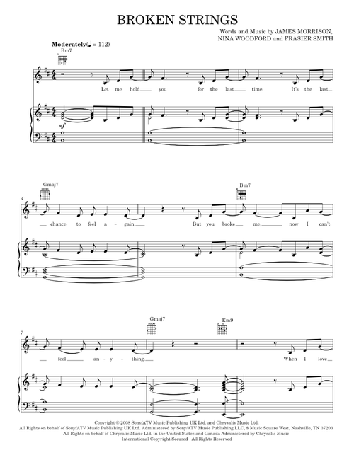 Broken Strings - James Morrison, James Morrison featuring Nelly Furtado, Nelly Furtado (Piano-Vocal-Guitar)