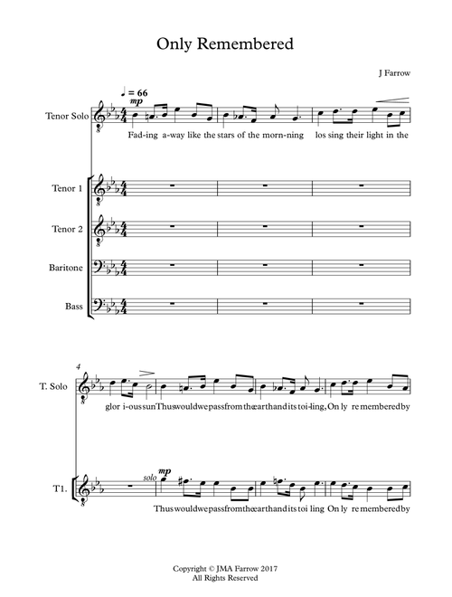 Only Remembered re-scored to TTBB with Tenor Solo (Arr. Jamie Farrow) - Ira D Sankey (Choral, TTBB)