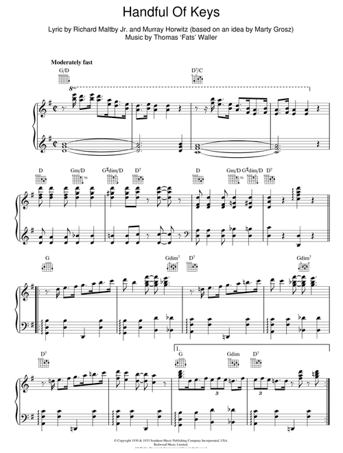 Handful Of Keys - Fats Waller (Piano-Vocal-Guitar (Piano Accompaniment))