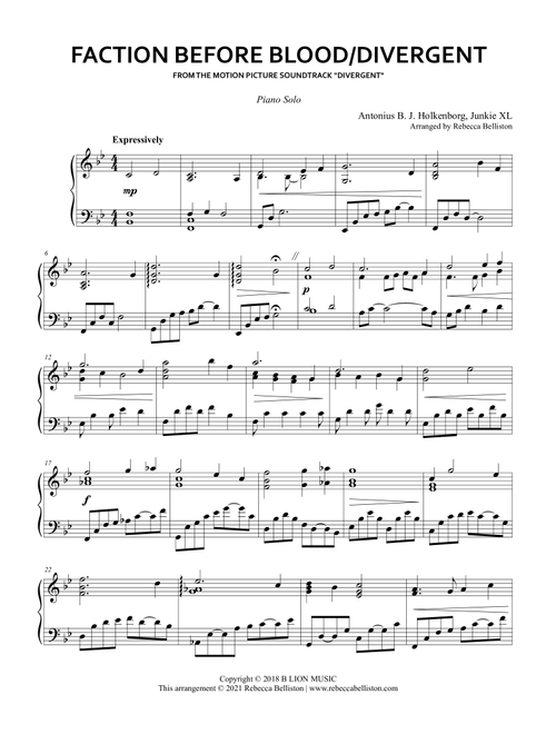Faction Before Blood (Arr. Rebecca Belliston) - Junkie Xl (Piano Solo)