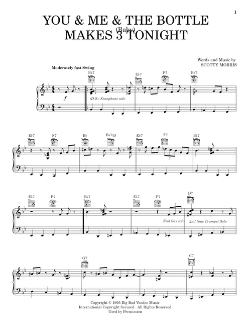 You & Me & The Bottle Makes 3 Tonight (Baby) - Big Bad Voodoo Daddy (Piano-Vocal-Guitar)