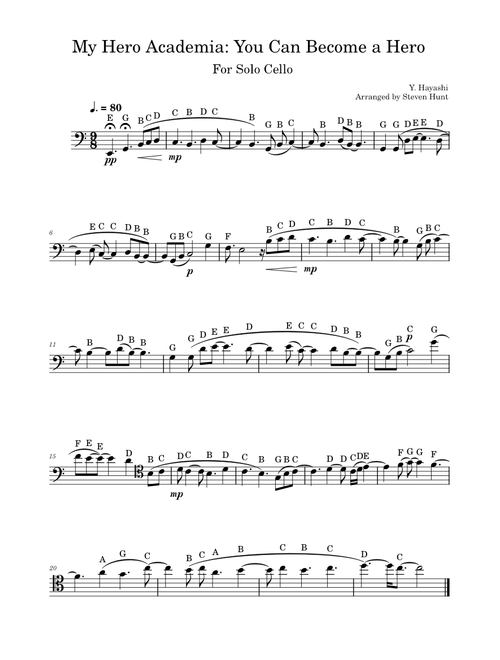 My Hero Academia You Can Become a Hero for Solo Cello