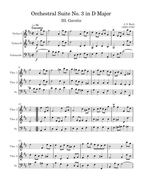 Orchestral Suite No.3 in D major, BWV 1068 – Johann Sebastian Bach Bach Suite No. 3 in D Major III. Gavotte String Trio.mxl