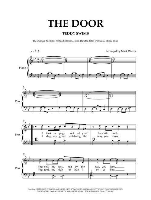 The Door (Arr. Mark Waters) - Teddy Swims (Piano Vocal)