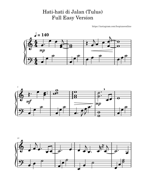 Hati hati di Jalan - Tulus (Full Easy Version)