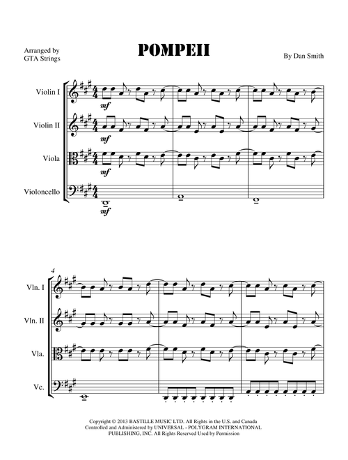 Pompeii (Arr. GTA Strings) - Bastille (String Quartet)