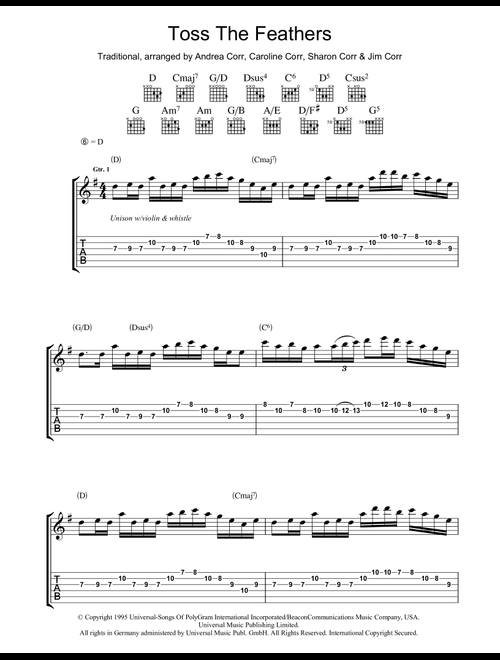 Toss The Feathers (Arr. Jim Corr) - The Corrs (Guitar Tab)