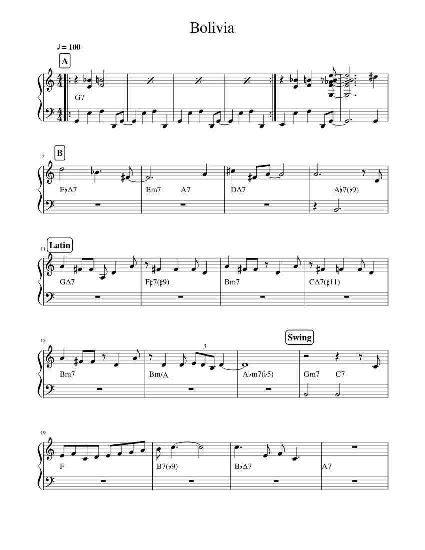 Bolivia Sheet Music with Chords for Piano (Solo) Easy | MuseScore.com