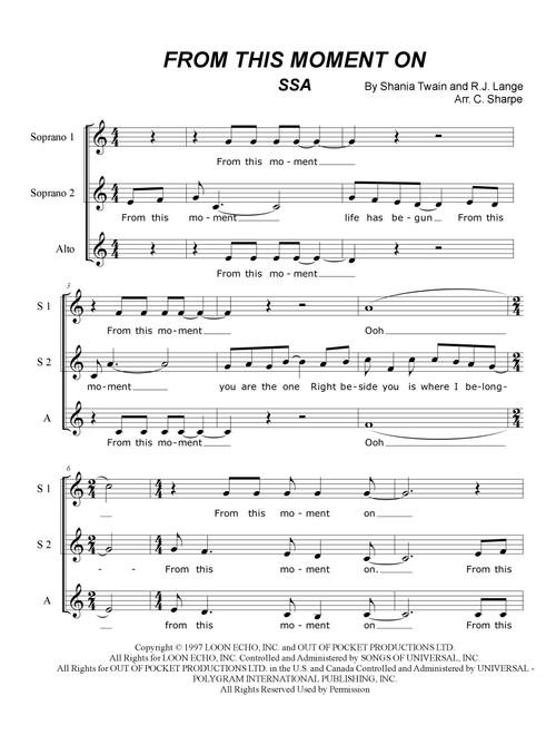 From This Moment On (Arr. Caroline Sharpe) - Shania Twain (Choral, SSA)