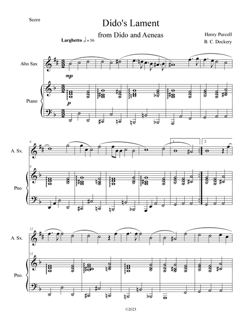 Dido's Lament (Alto Sax Solo with Piano Accompaniment) (Arr. B. C. Dockery) - Henry Purcell (Alto Sax and Piano)