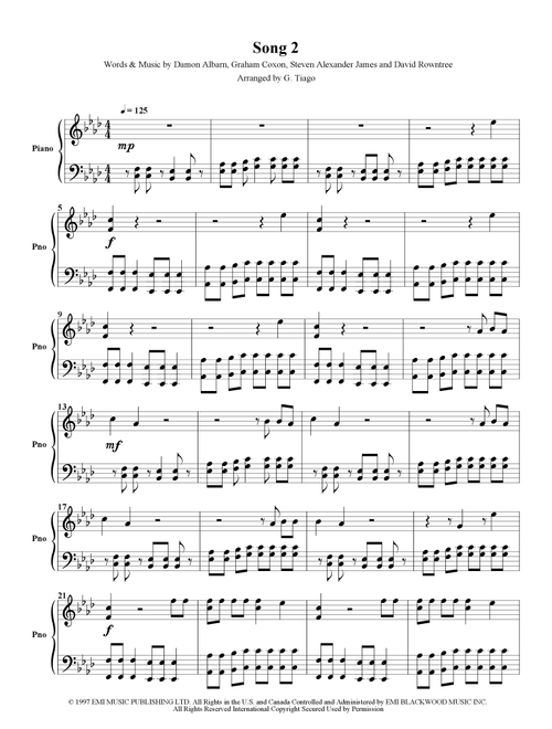 Song 2 (Arr. G. Tiago) - Blur (Piano Solo)