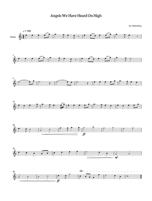 Angels We Have Heard On High for Guitar (Arr. Heisenberg) - Christmas Song (Solo Guitar)