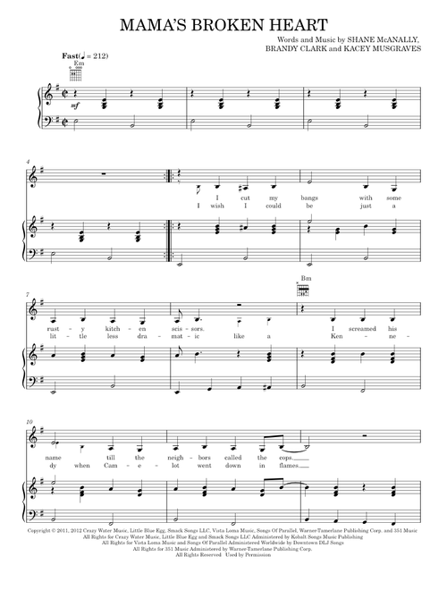 Mama's Broken Heart - Keith Urban, Miranda Lambert (Piano-Vocal-Guitar)