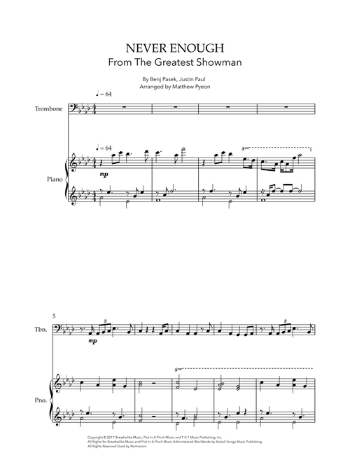 Never Enough (Arr. Matthew pyeon) - Benj Pasek, Justin Paul (Trombone Solo)
