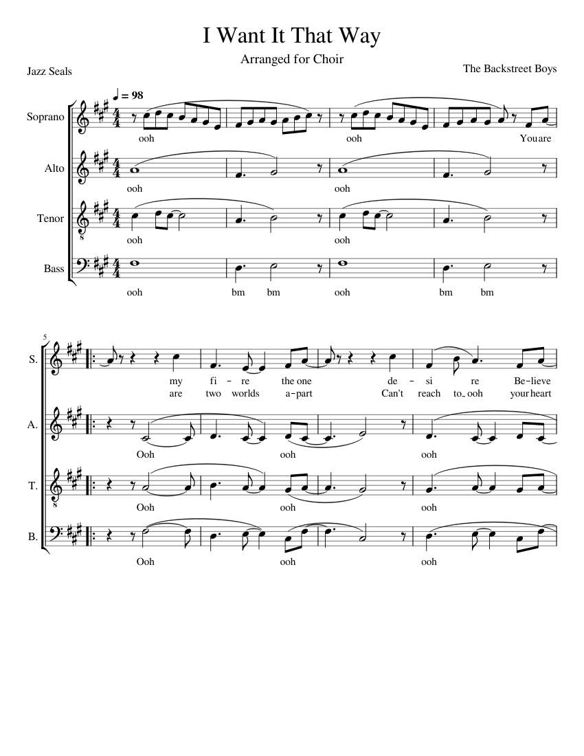 I Want It That Way Sheet music for Soprano, Alto, Tenor, Bass voice