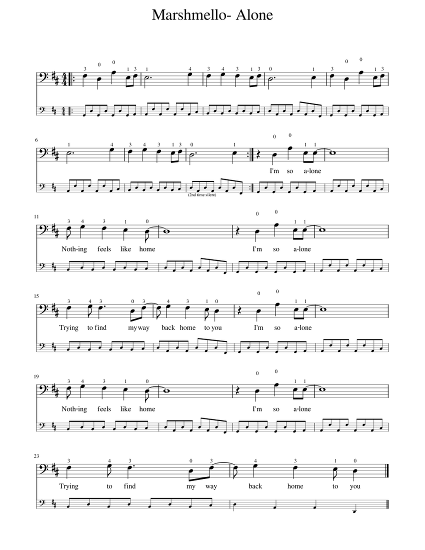 Marshmello Alone (Easy version) Sheet music for Cello (String Duet