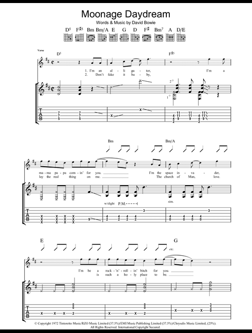 Moonage Daydream - David Bowie (Guitar Tab)